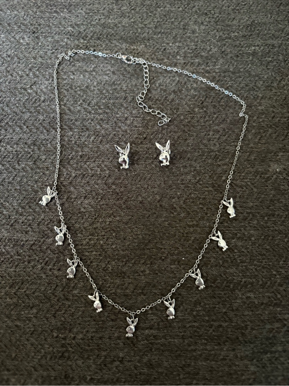 Pacsun Playboy Necklace and Stud Earrings Set- Silver